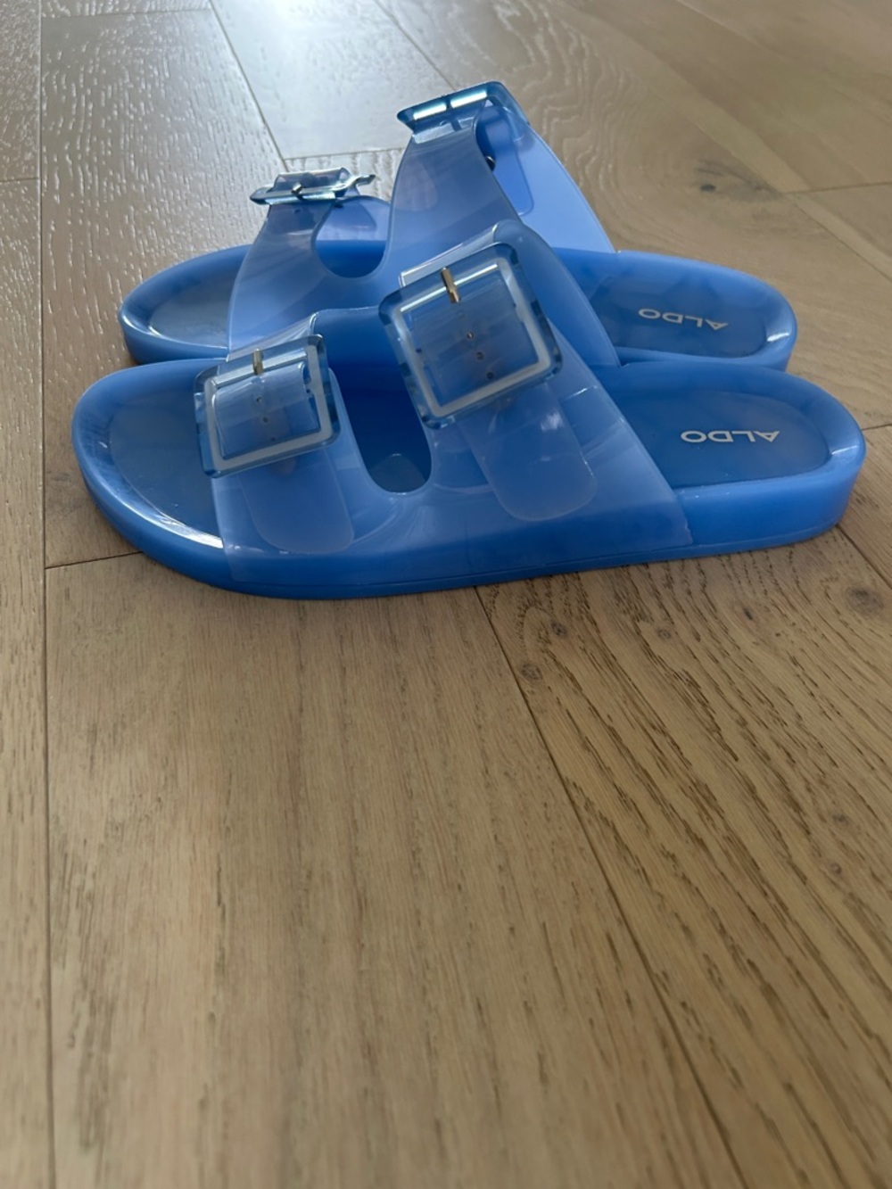 ALDO Blue Double-Buckle Jelly Slide Sandals - Picture 2 of 4